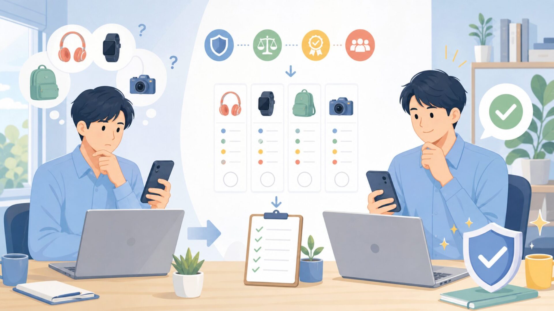 購入前に確認したいチェックポイントとおすすめの選び方を表すイラスト