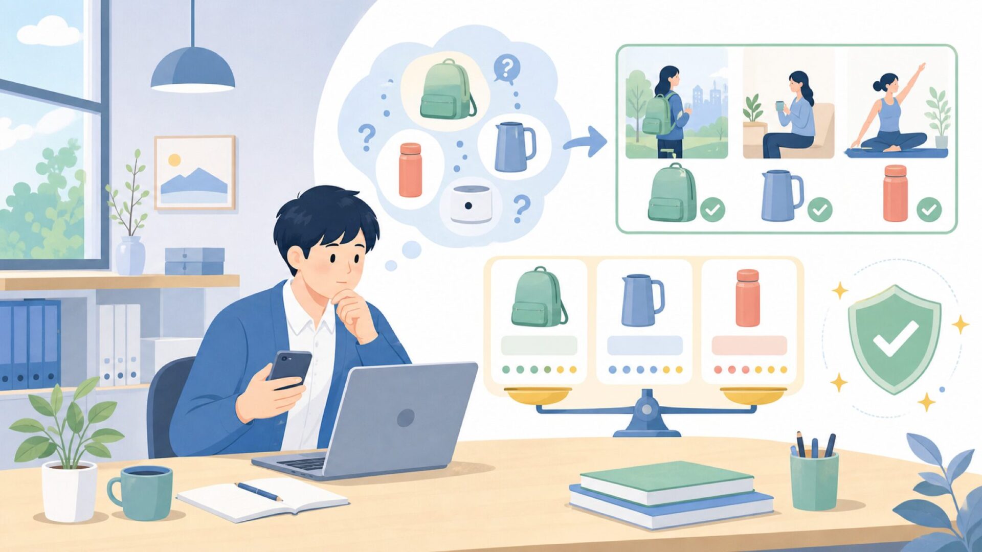 用途・シーン別おすすめアイテムと似た系統のブランドを表すイラスト