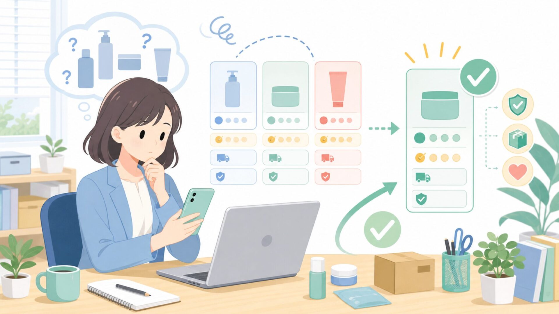 安く失敗しない購入先の選び方(Amazon・楽天ほか)を表すイラスト