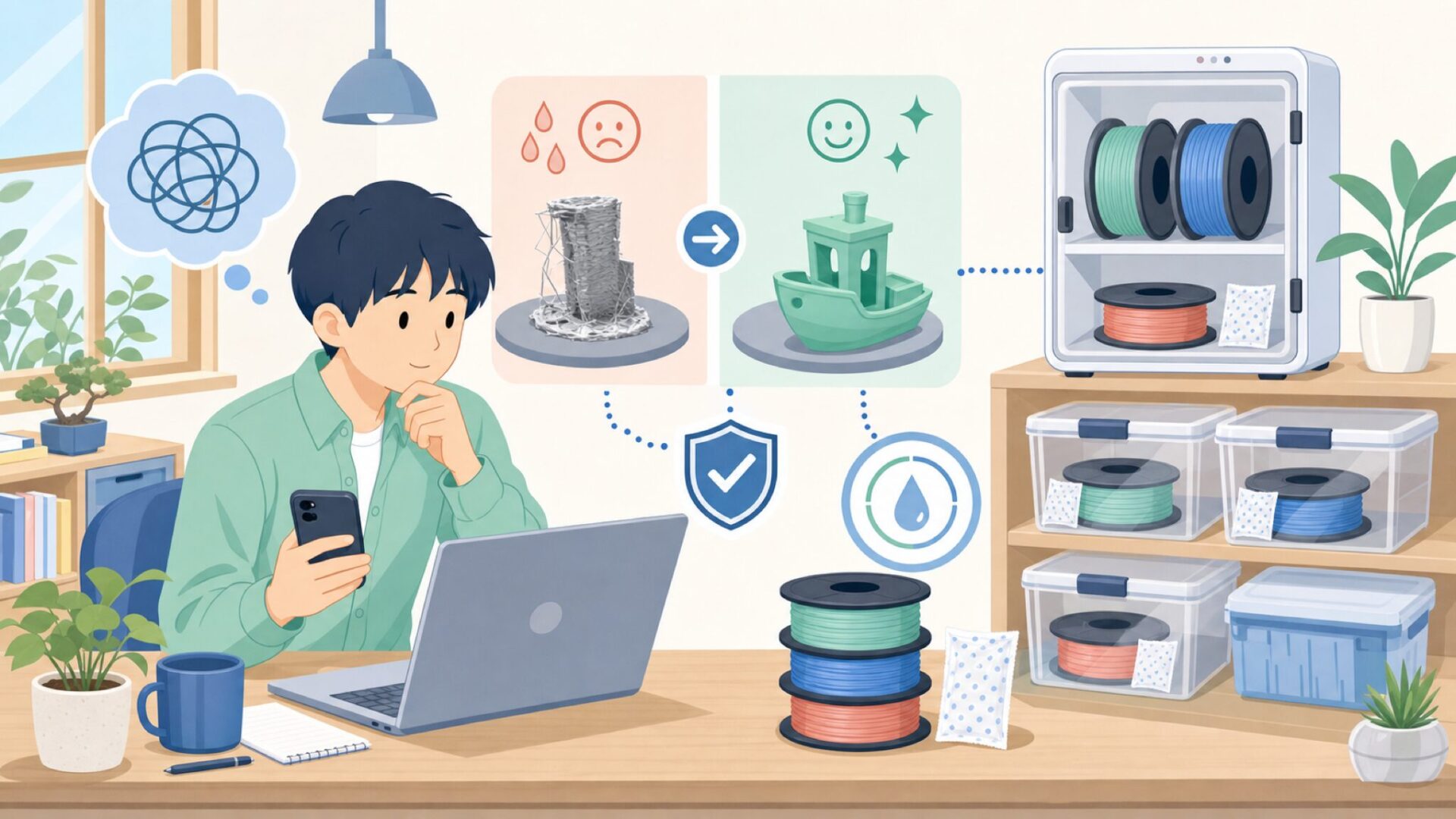 保管・湿度対策で失敗を防ぐ使い方のコツを表すイラスト