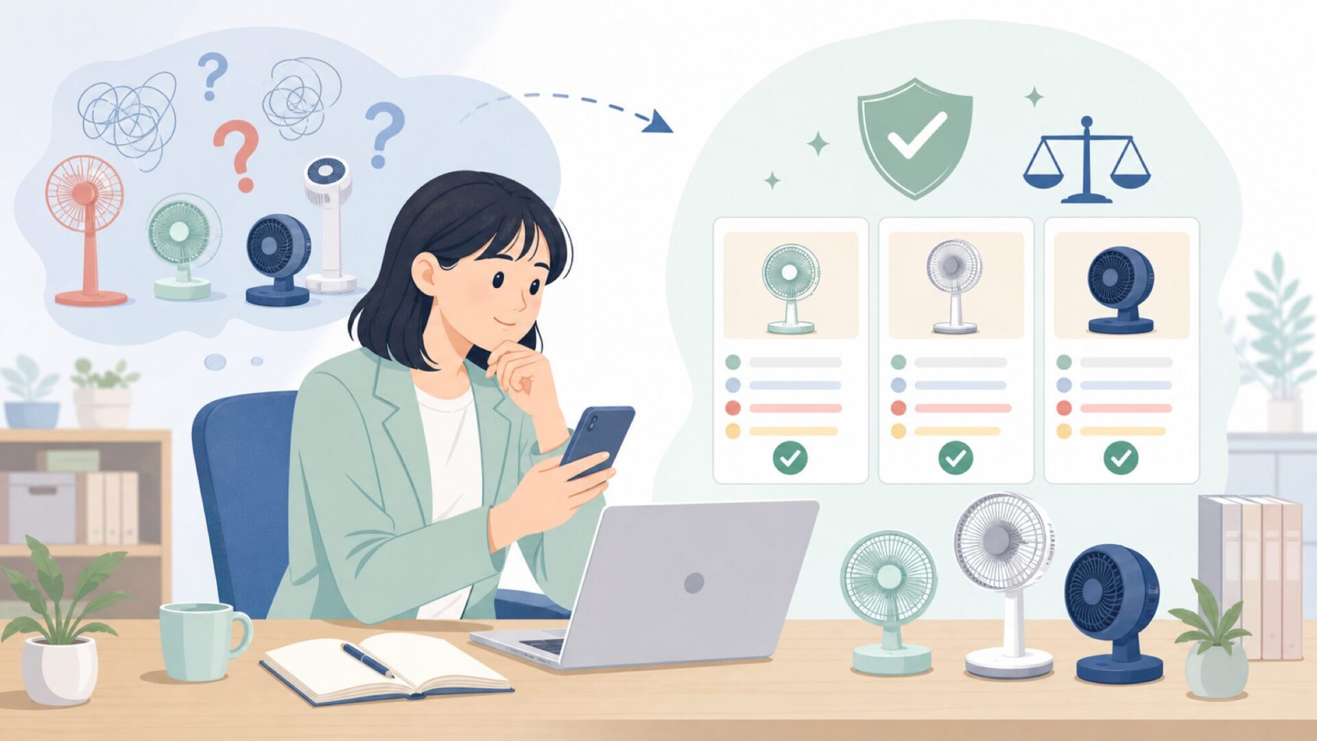 Acekool以外にも要チェック!コスパ重視の扇風機ブランドを表すイラスト