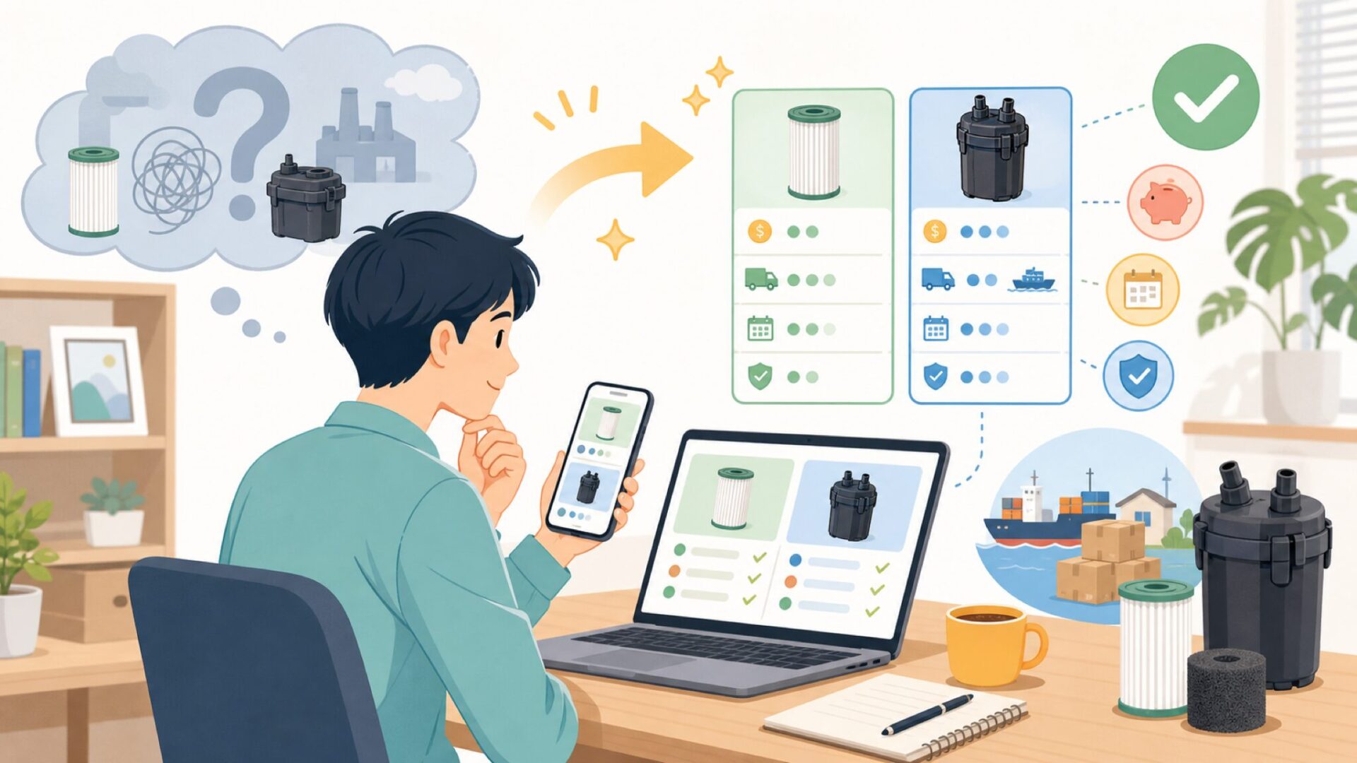 国内メーカーのフィルターと何が違う?維持費で比較するを表すイラスト