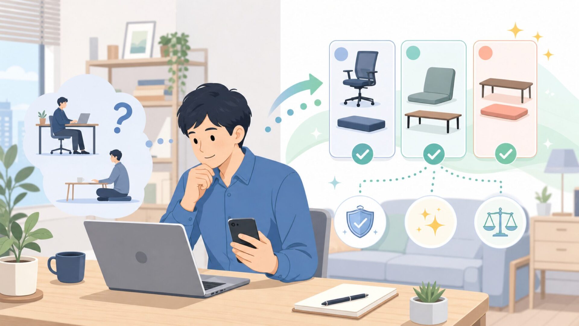 ロータイプなど用途別モデルの選び方を表すイラスト