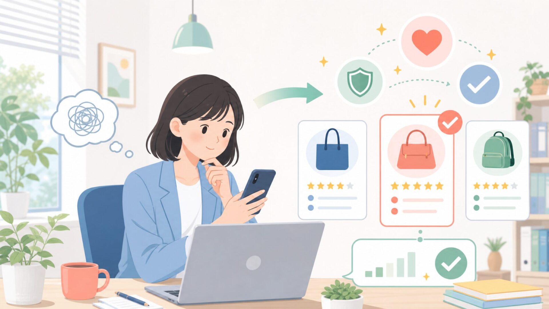 口コミからわかる高評価ポイントを表すイラスト