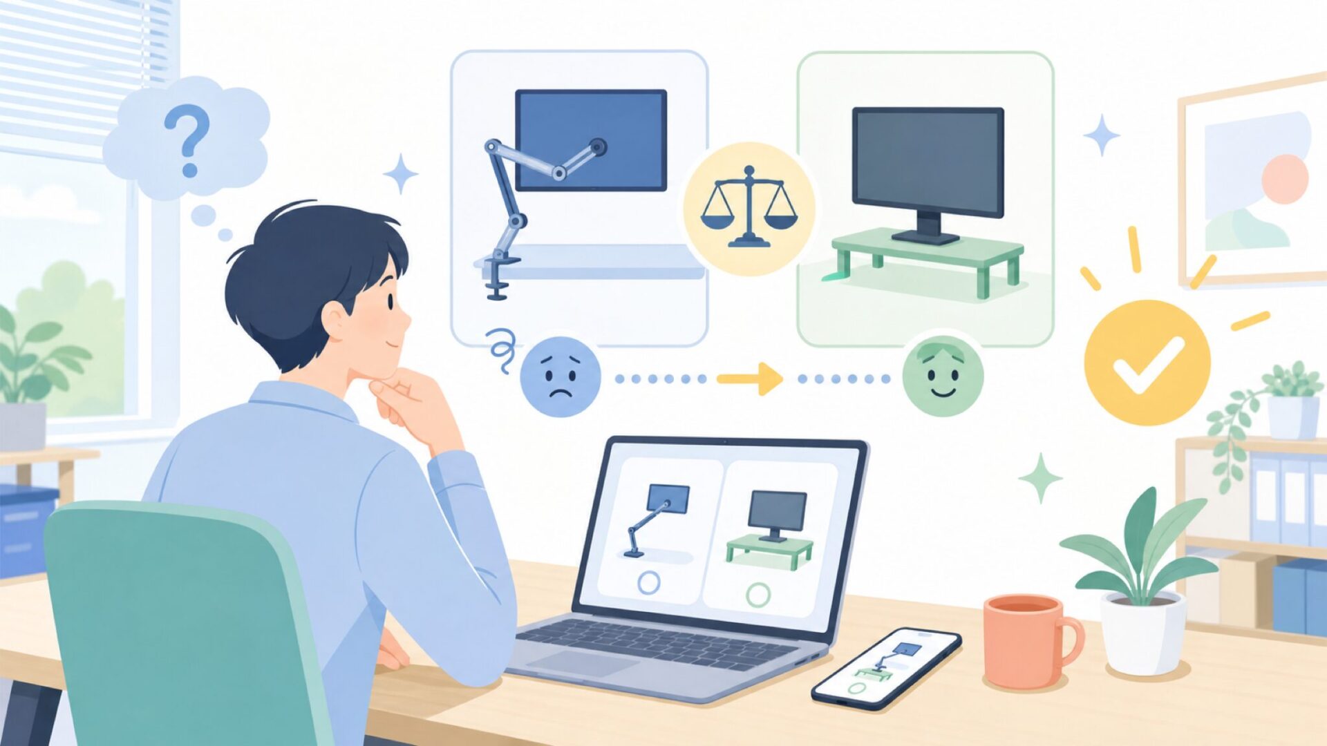モニタースタンドとの違いと使い分けを表すイラスト