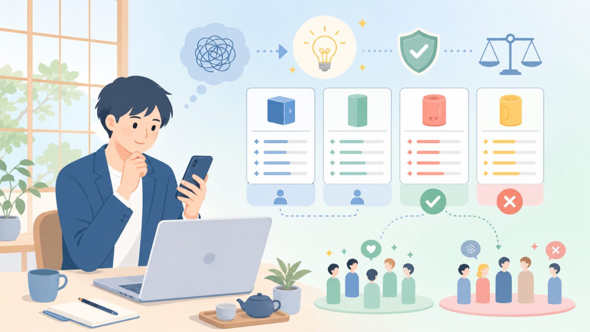 他ブランドとの比較で見えるDonnerを選ぶ理由・避けたほうがいい人を表すイラスト