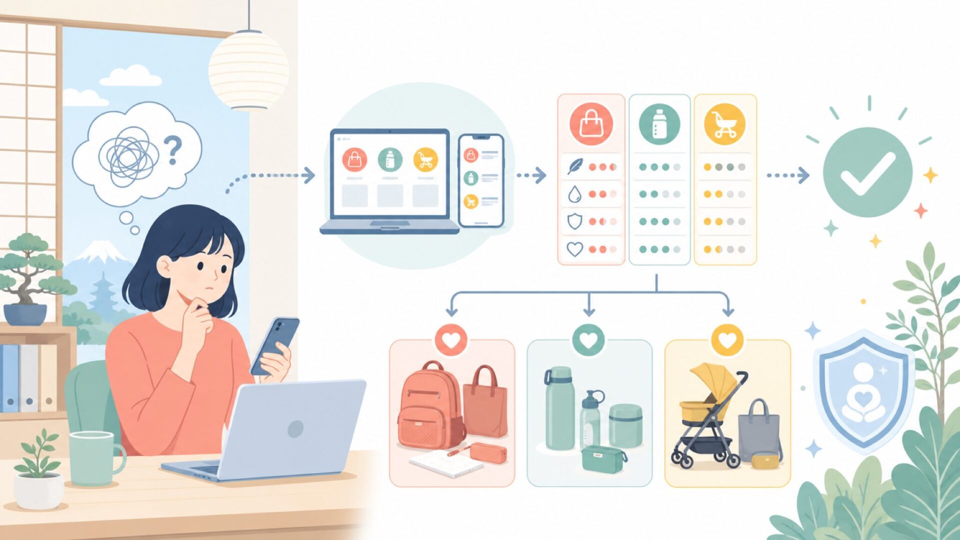 用途別おすすめLassigアイテムを表すイラスト