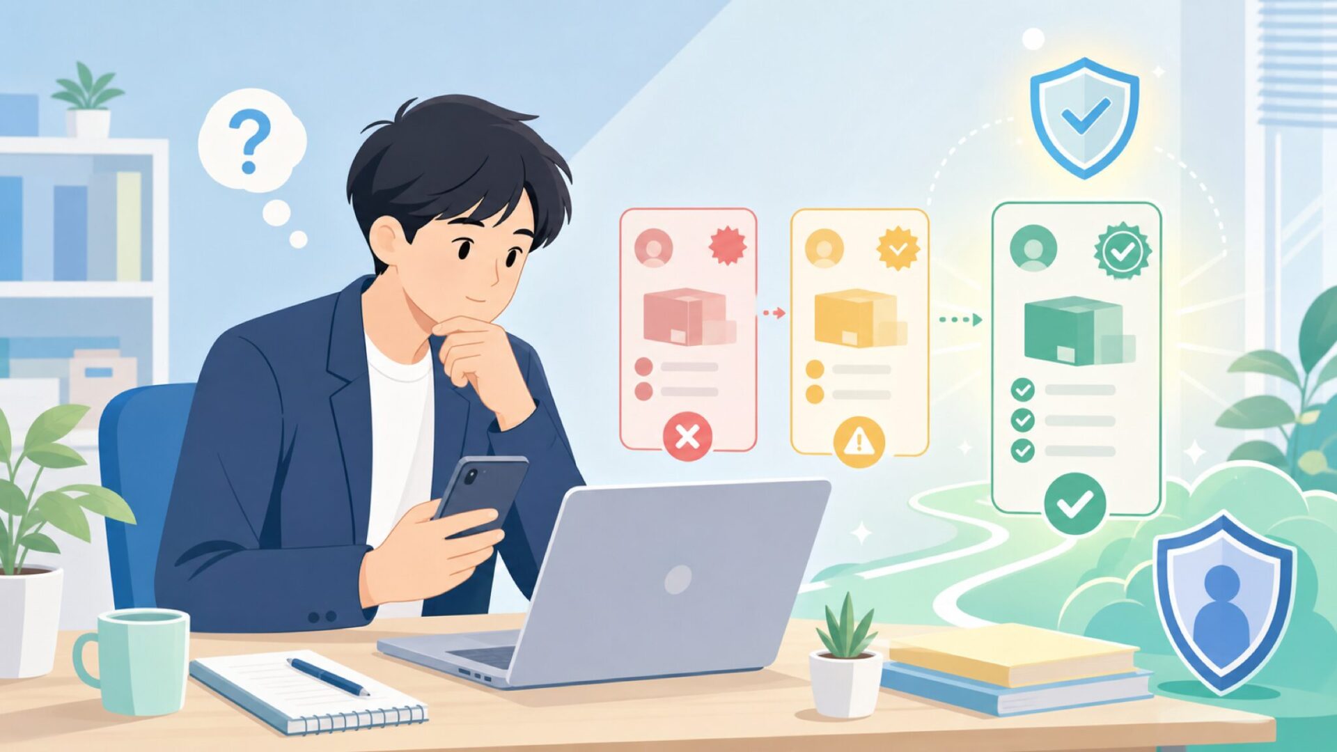 信頼できる販売ルートの選び方と怪しい出品を避けるコツを表すイラスト