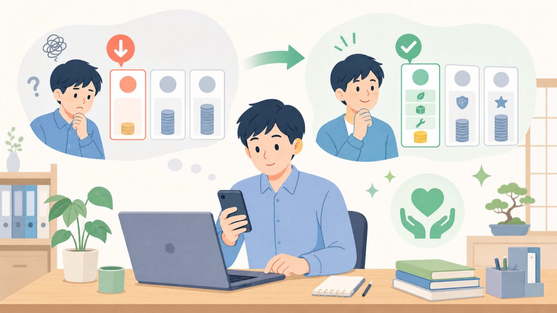 価格が安い理由とコスパの妥当性を表すイラスト