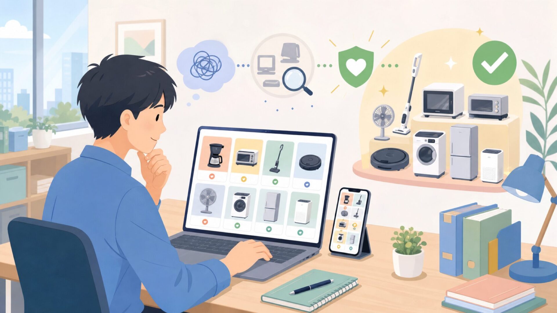 関連家電の評判もあわせてチェックしておくを表すイラスト
