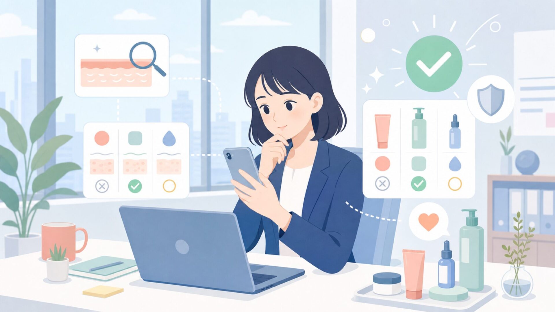 自分の肌に合うか見極めるチェックポイントを表すイラスト