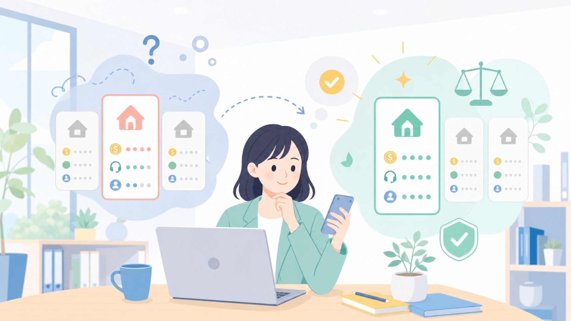 他ブランドと比べてROOMMATEはどう？を表すイラスト