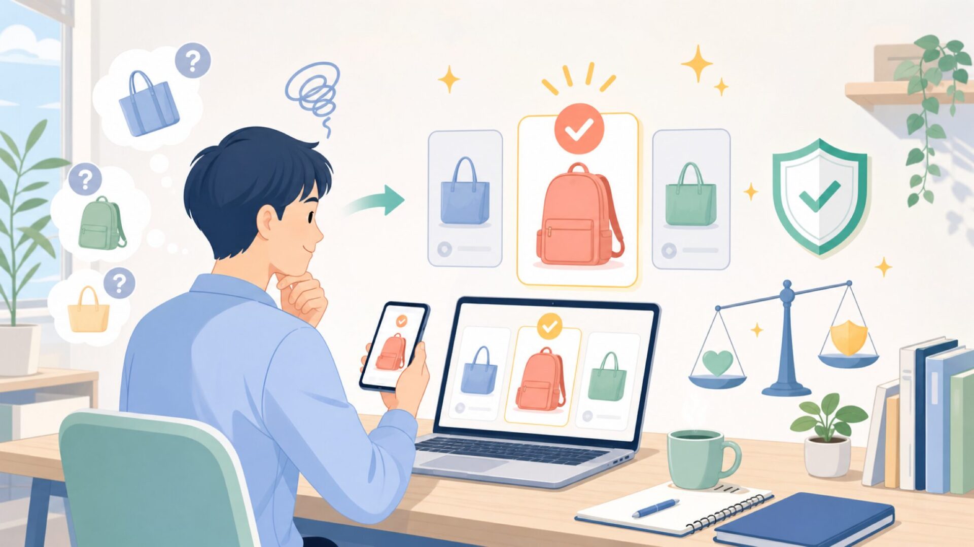 失敗しないおすすめ商品・ピックアップ商品の選び方を表すイラスト