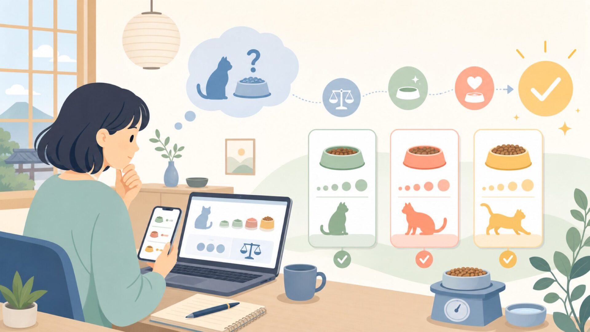 給餌量の目安と調整のコツを表すイラスト