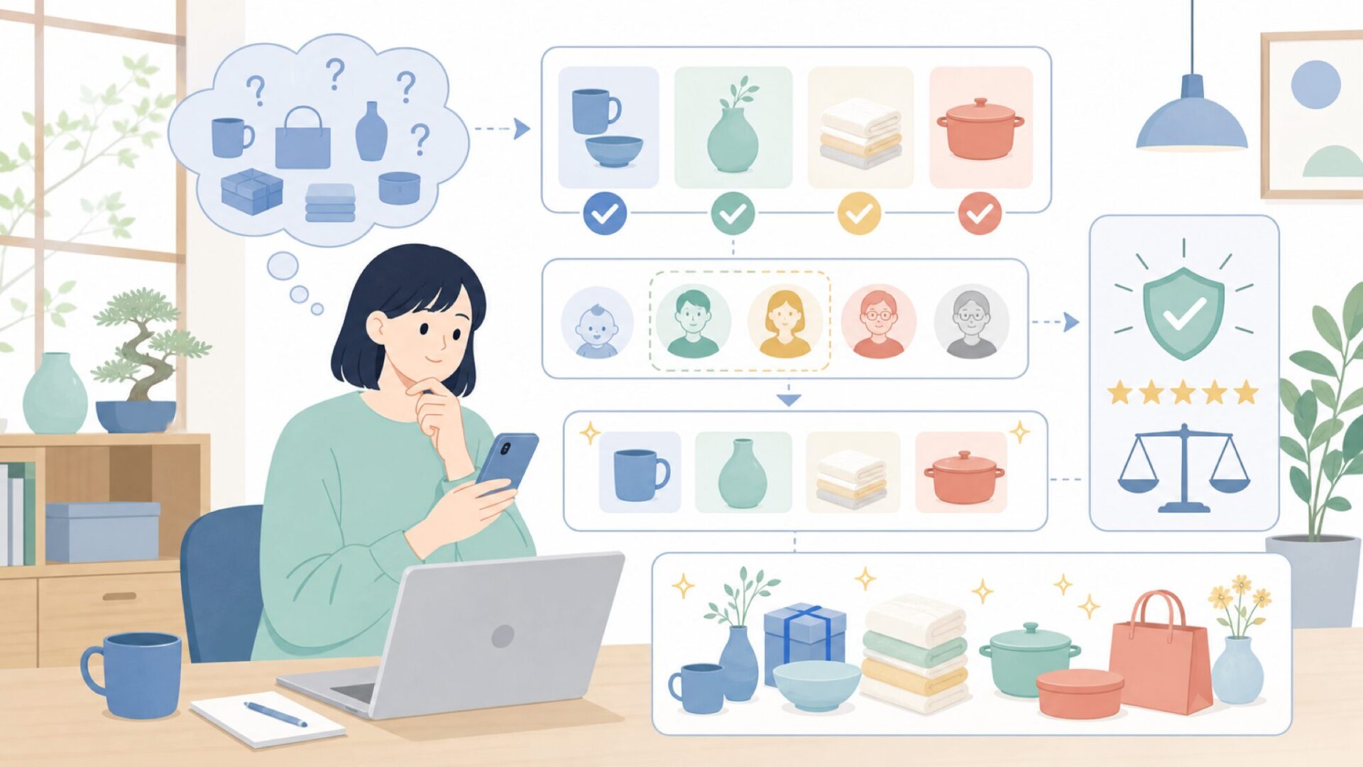 プレゼント・家庭用に向いているおすすめ商品を表すイラスト