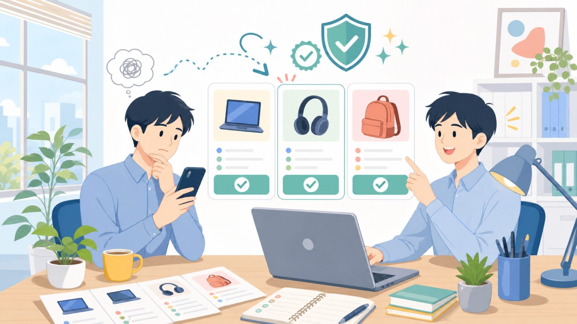 購入前に確認したい公式ストアとお得情報を表すイラスト