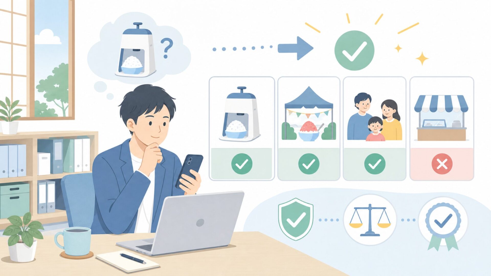 用途別に見るPudibeiかき氷機の向き不向きを表すイラスト