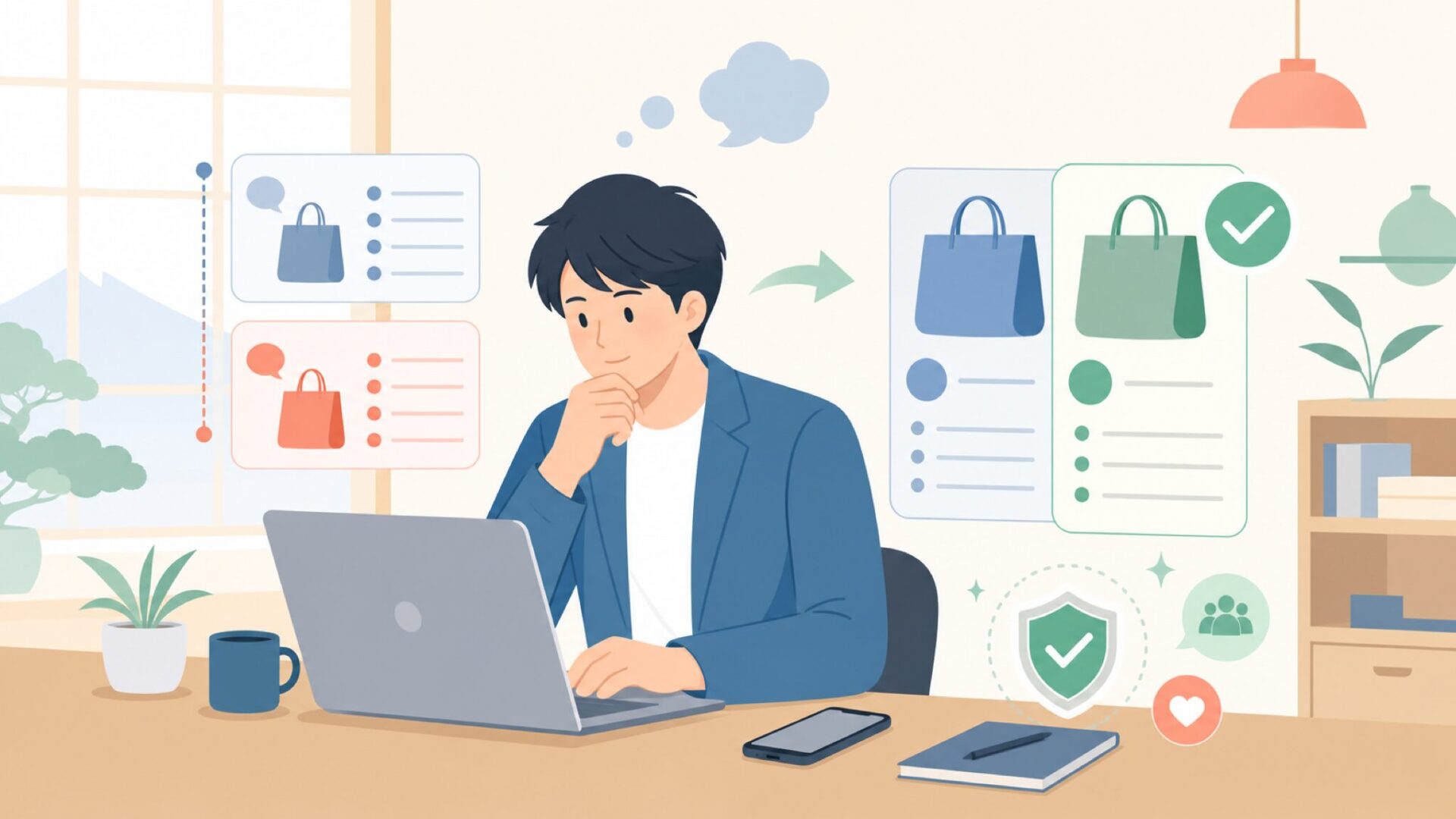 口コミから見る失敗しない選び方を表すイラスト