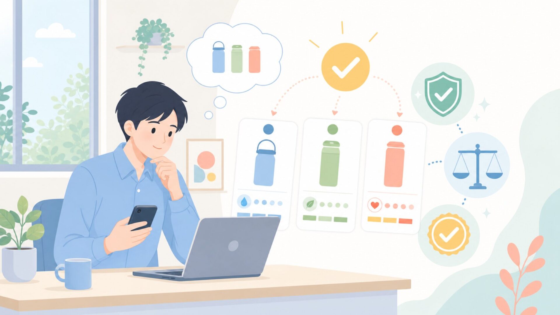 同カテゴリの人気商品と比較——VMANを選んでも失敗しない?を表すイラスト