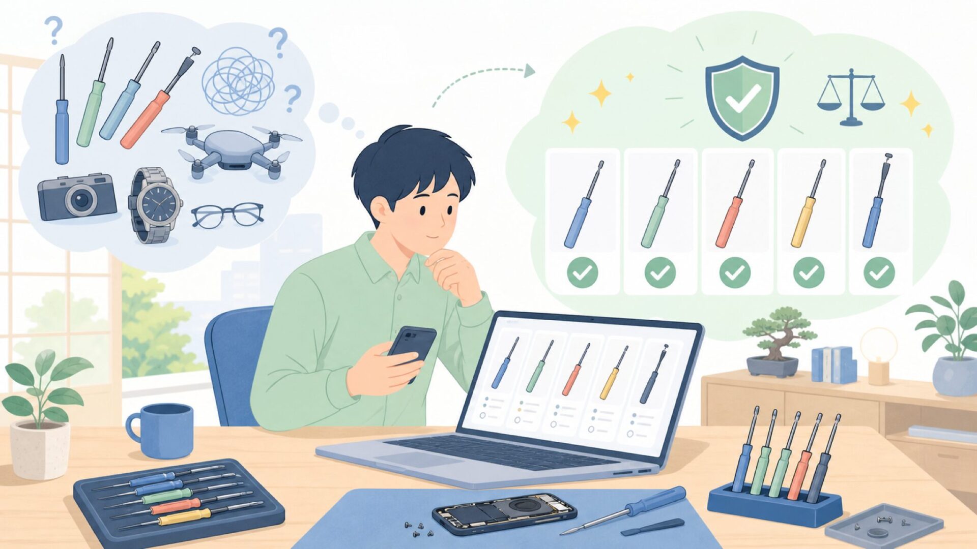 Faireach精密ドライバーの用途と向いている作業を表すイラスト