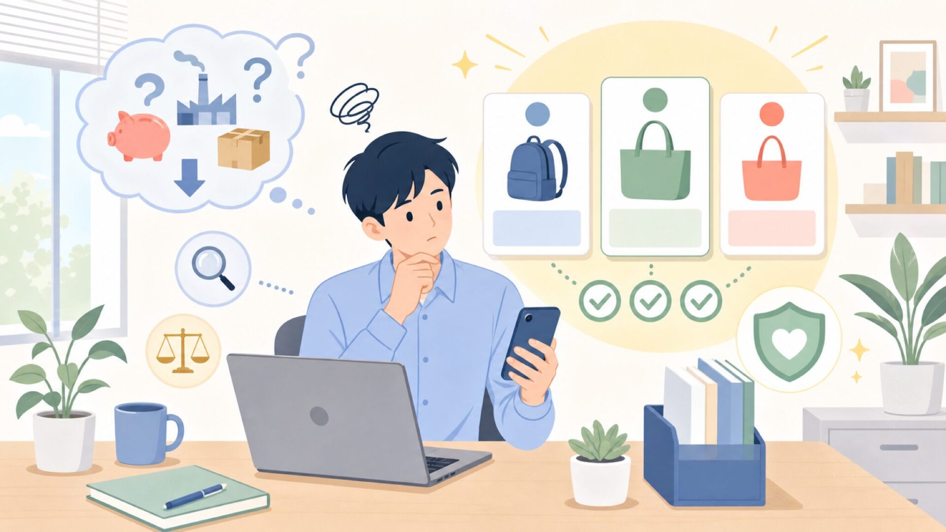 安さの理由と有名メーカー品との違いを表すイラスト