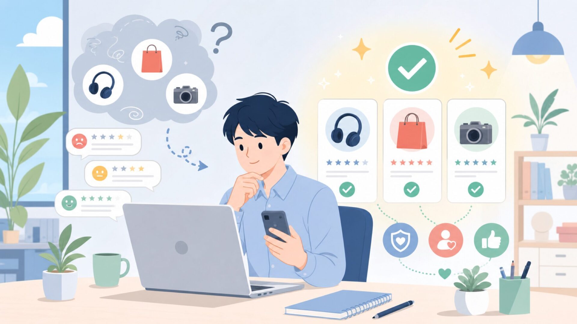 実際の利用者の口コミからわかる満足度と注意点を表すイラスト