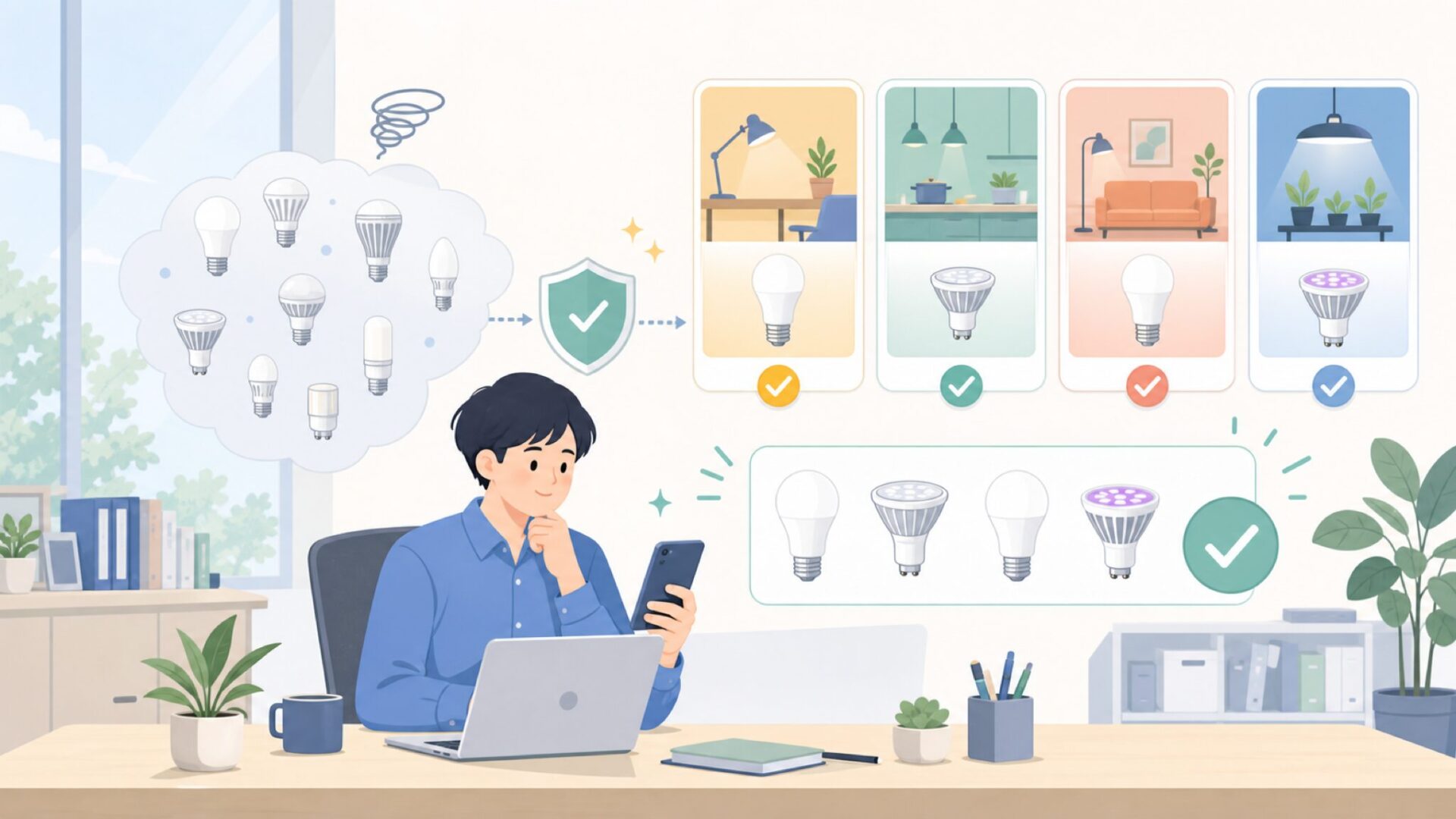 用途別に選ぶSANSIのおすすめLED電球タイプを表すイラスト