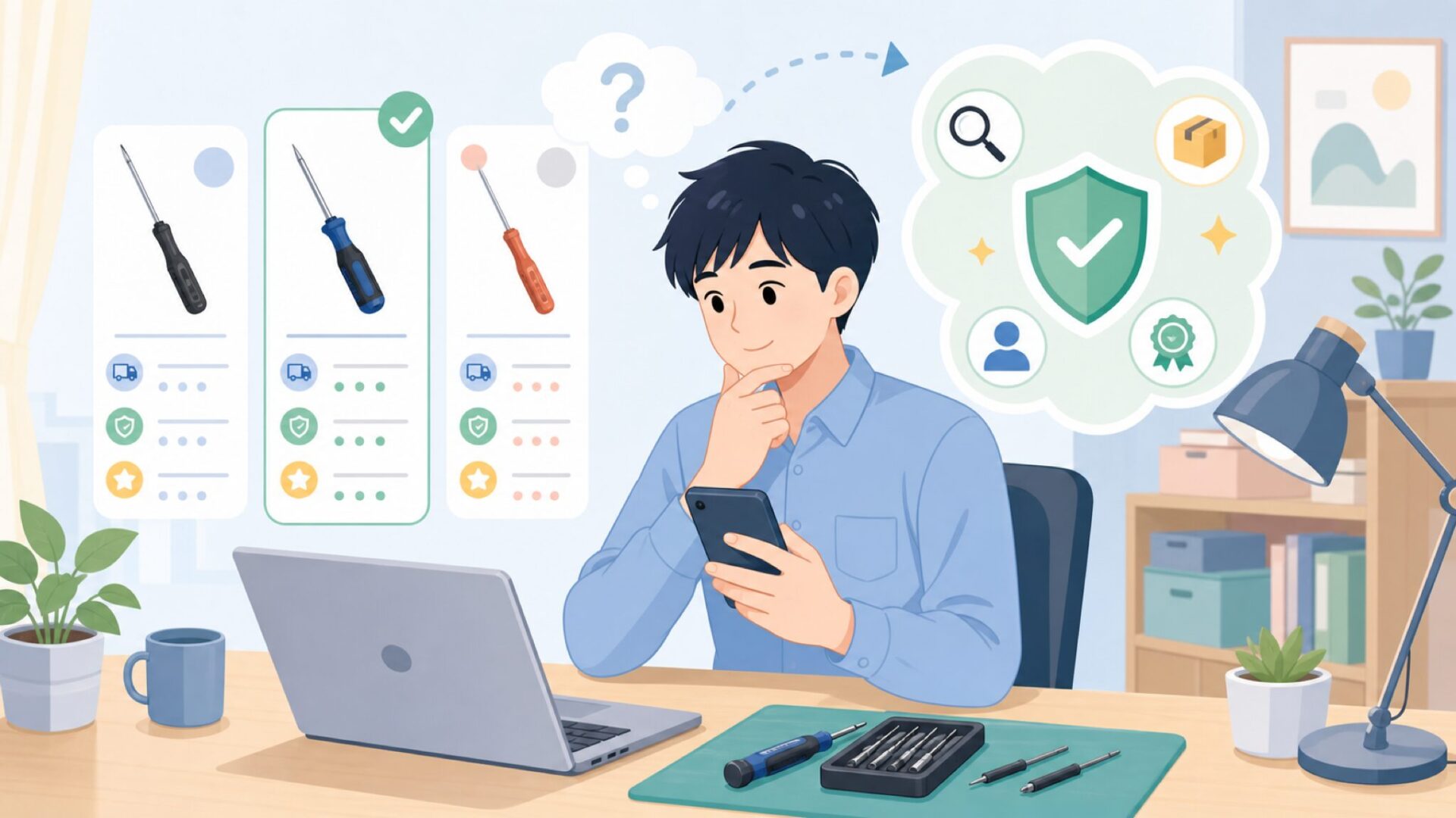 Vastar精密ドライバーはどこで買う?購入前に確認すべきことを表すイラスト