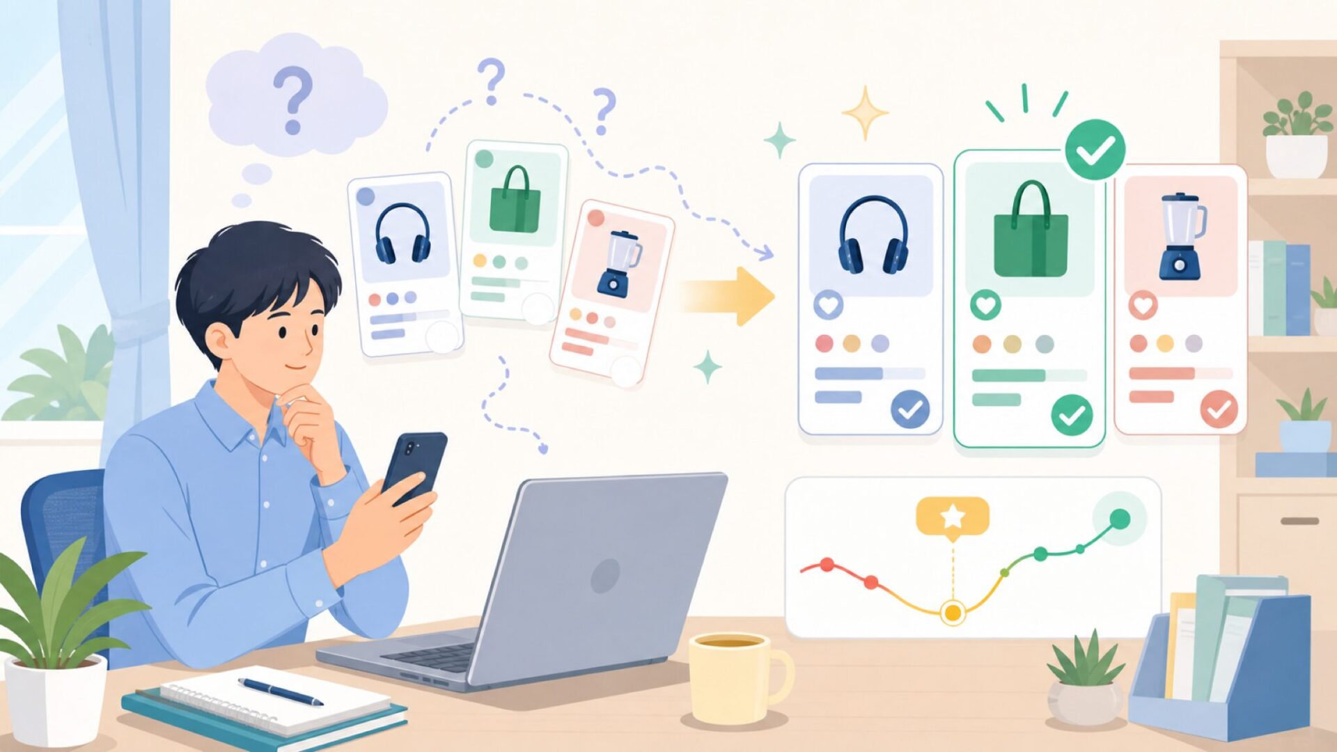 価格の目安と買い時を見極めるコツを表すイラスト