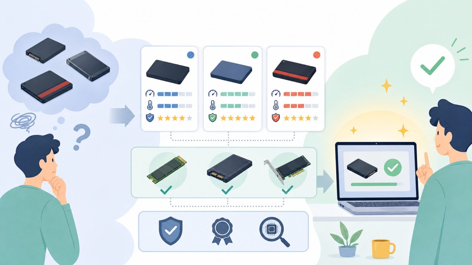 Mushkin Redlineなど代表製品と規格の選び方を表すイラスト