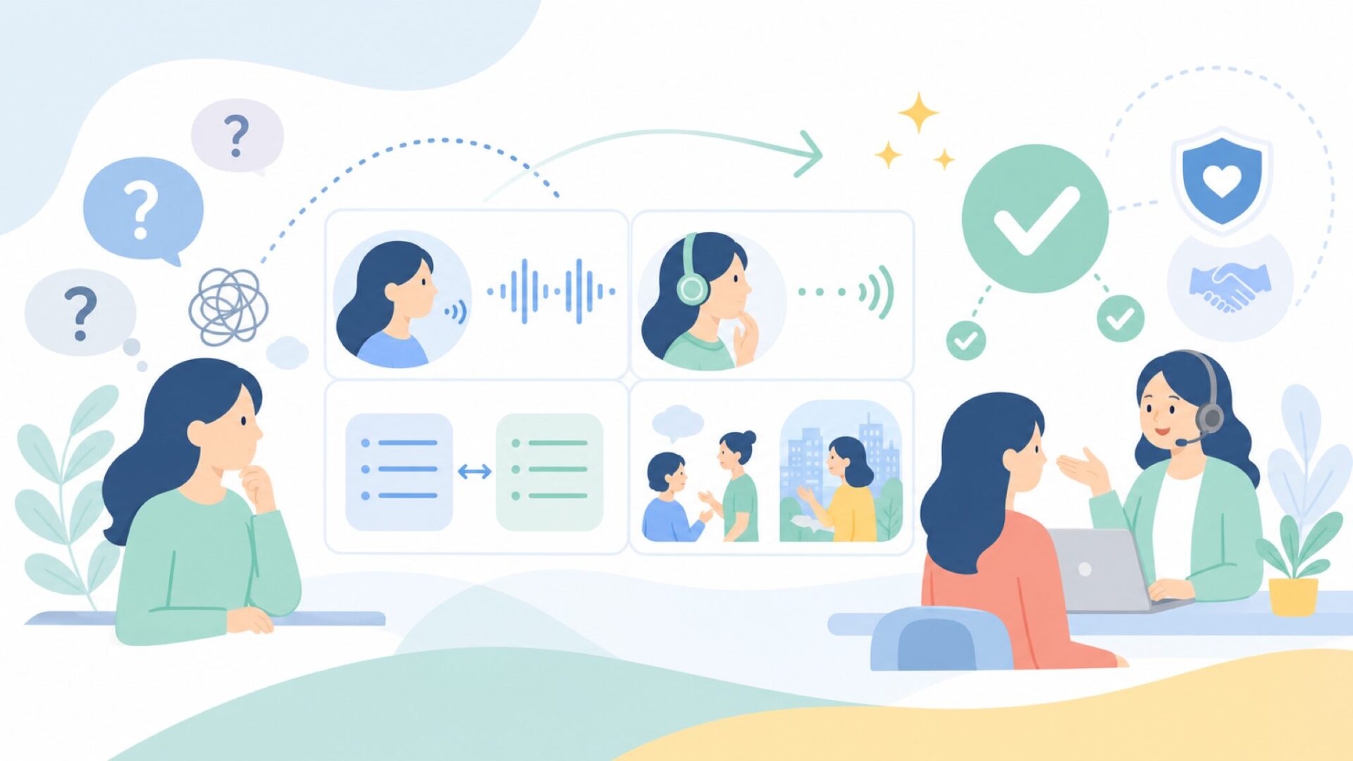 発音・表記と実際の場面での使い方を表すイラスト