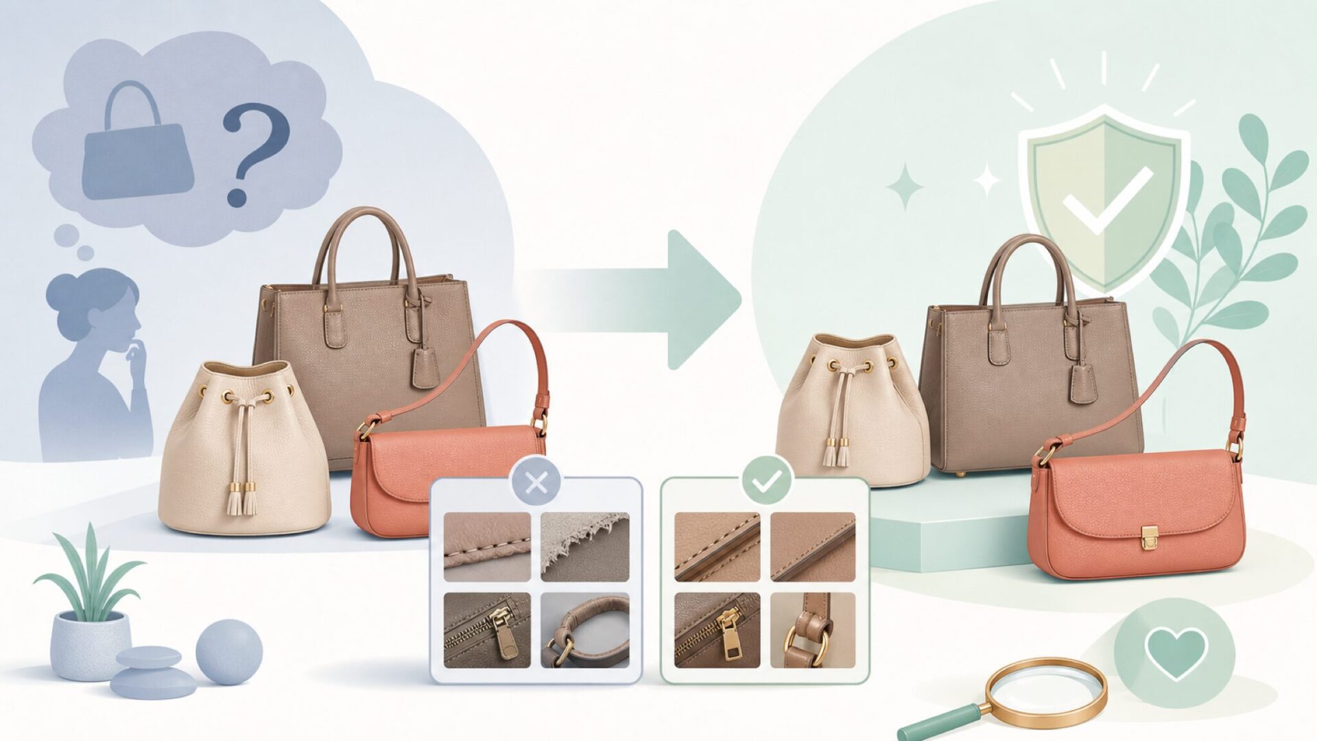 信頼性の低い製品を見分けるチェックポイントを表すイラスト