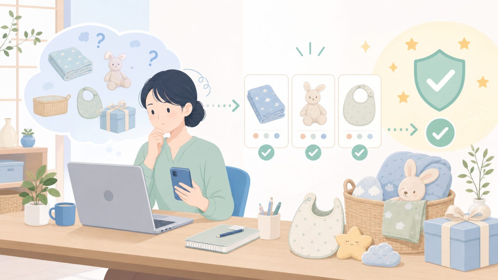 出産祝い・自宅用におすすめのCam Cam Copenhagenアイテムを表すイラスト