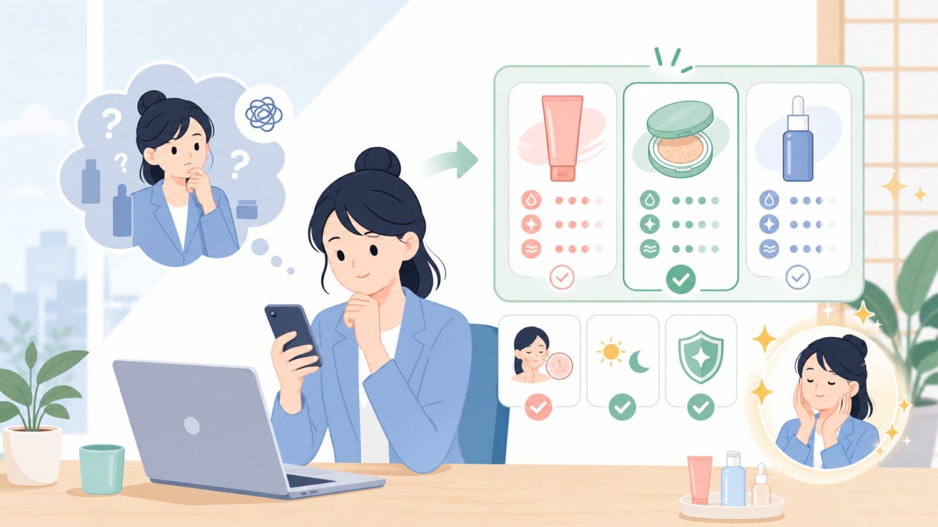 自分に合うTIRTIR商品の選び方を表すイラスト