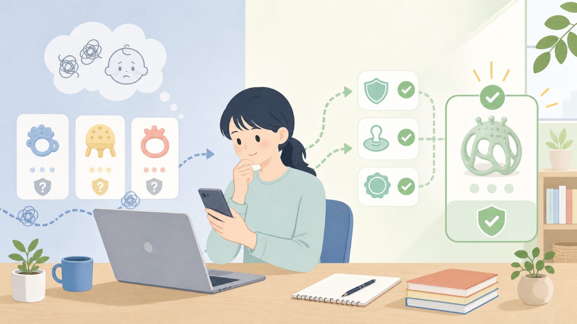 Mombellaを納得して選ぶための最終チェックポイントを表すイラスト