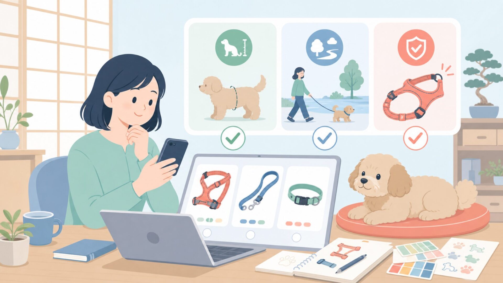 愛犬に合うEzyDog選びの実践ポイントを表すイラスト