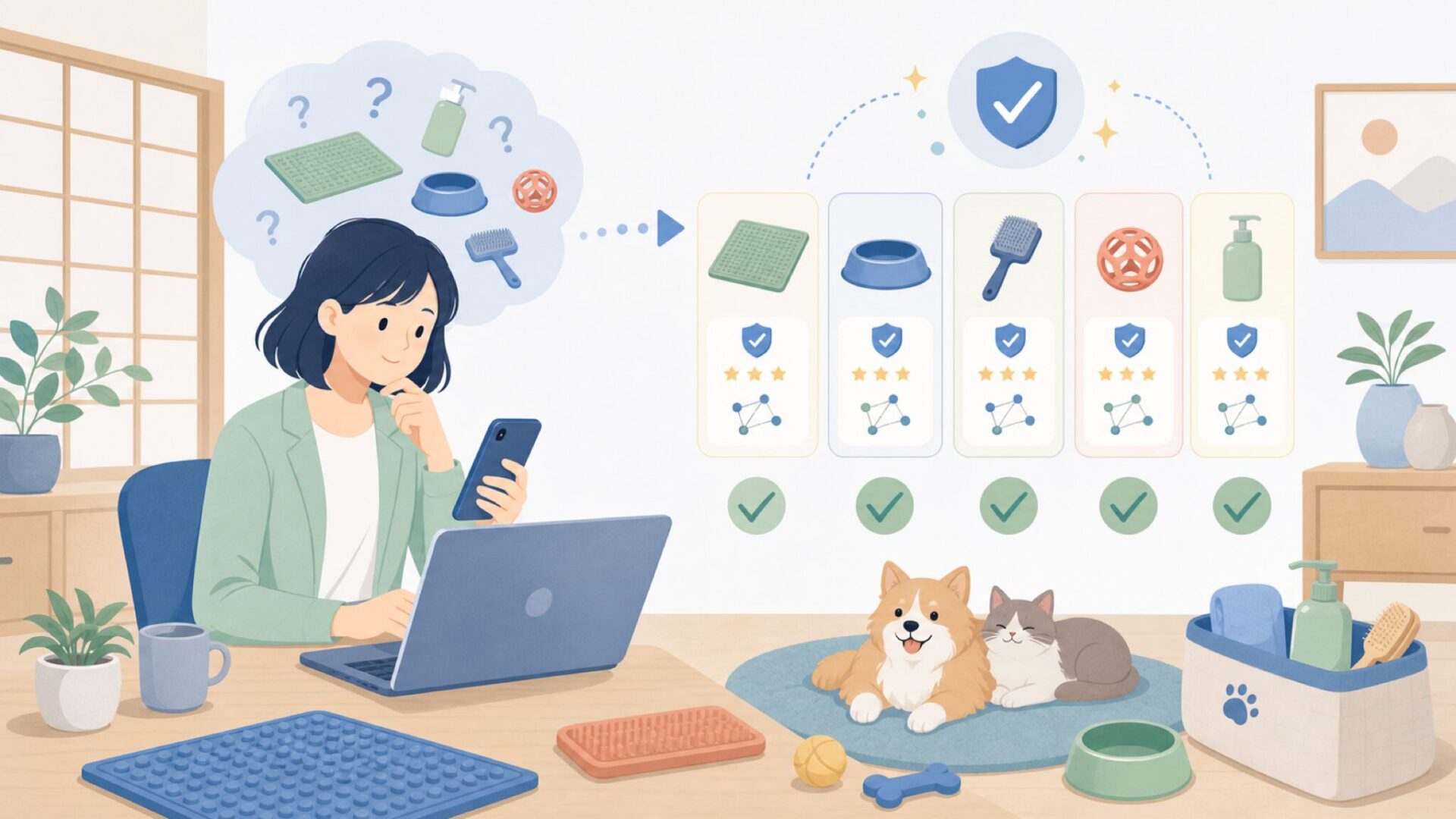 LickiMatと合わせて検討したい周辺ペット用品ブランドを表すイラスト