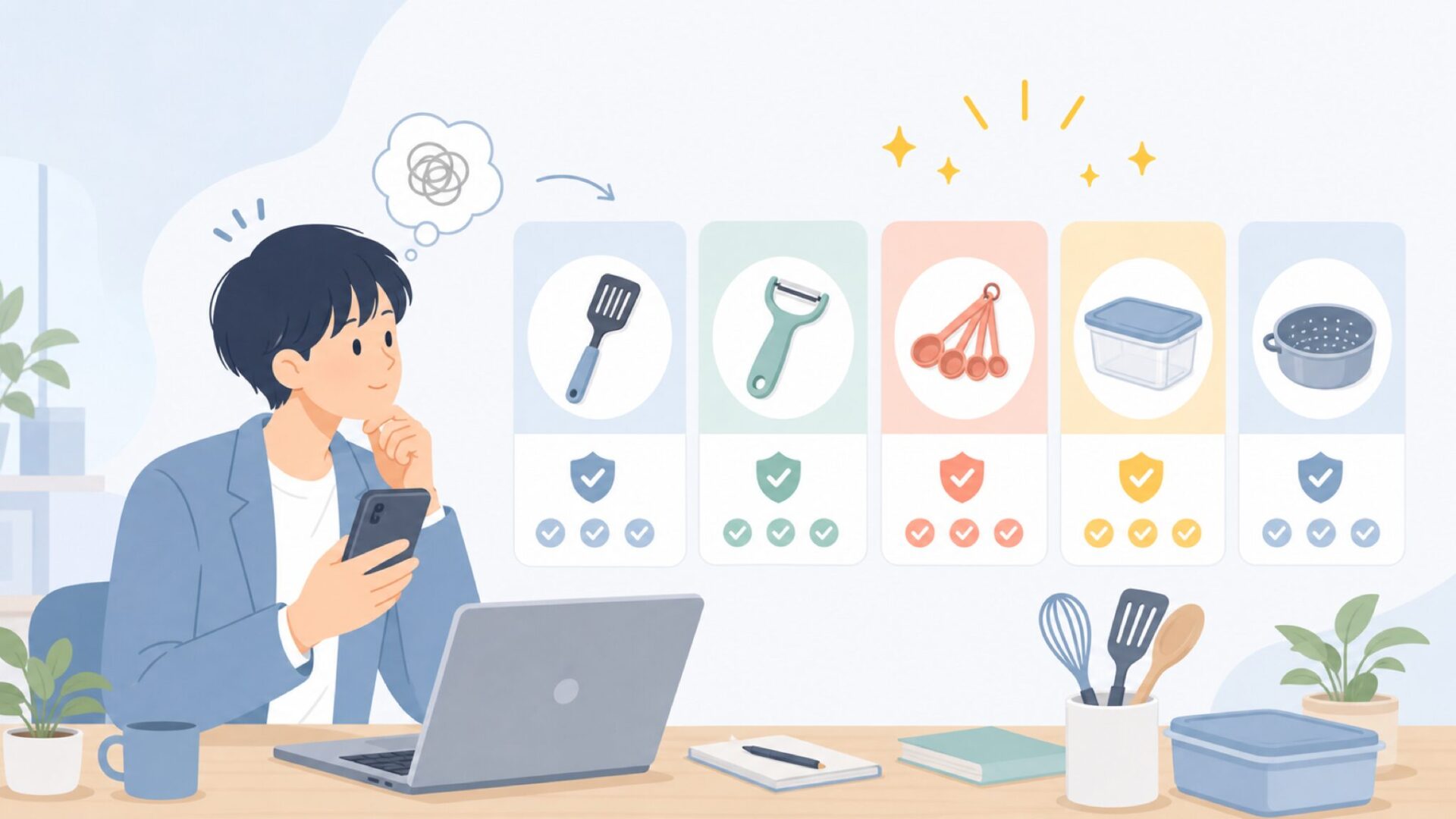 他の海外キッチン雑貨ブランドとの比較5選を表すイラスト