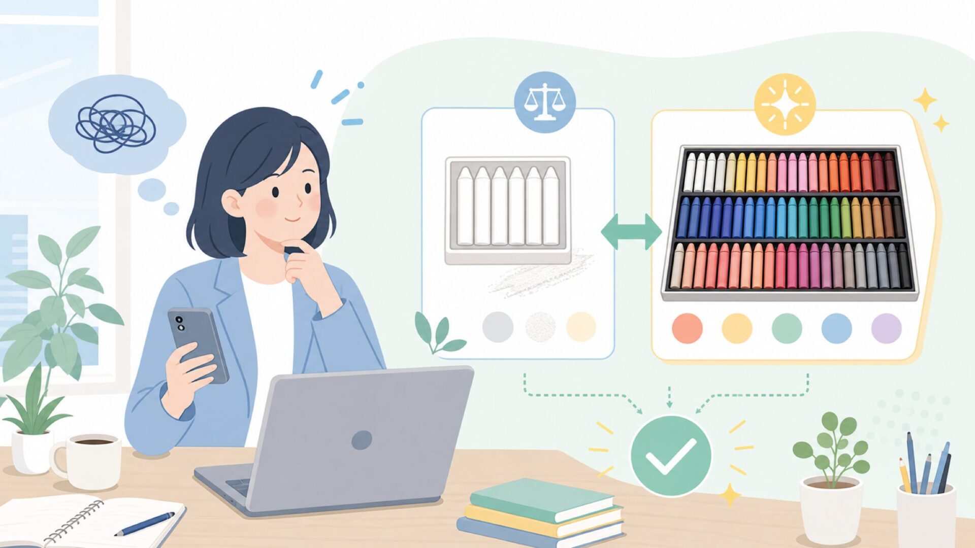 人気のオイルパステル白6本組など定番商品を深掘りを表すイラスト