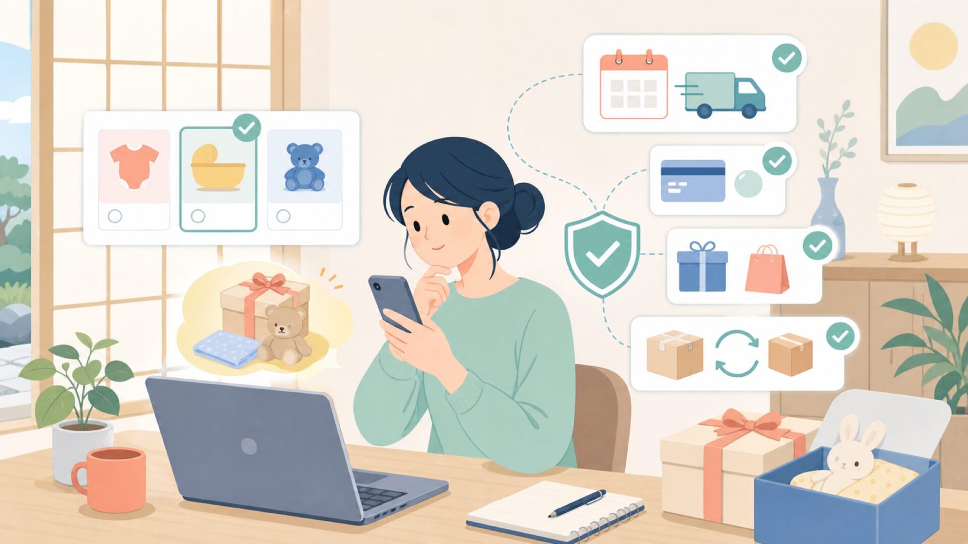 購入前に確認したいショッピングガイドを表すイラスト