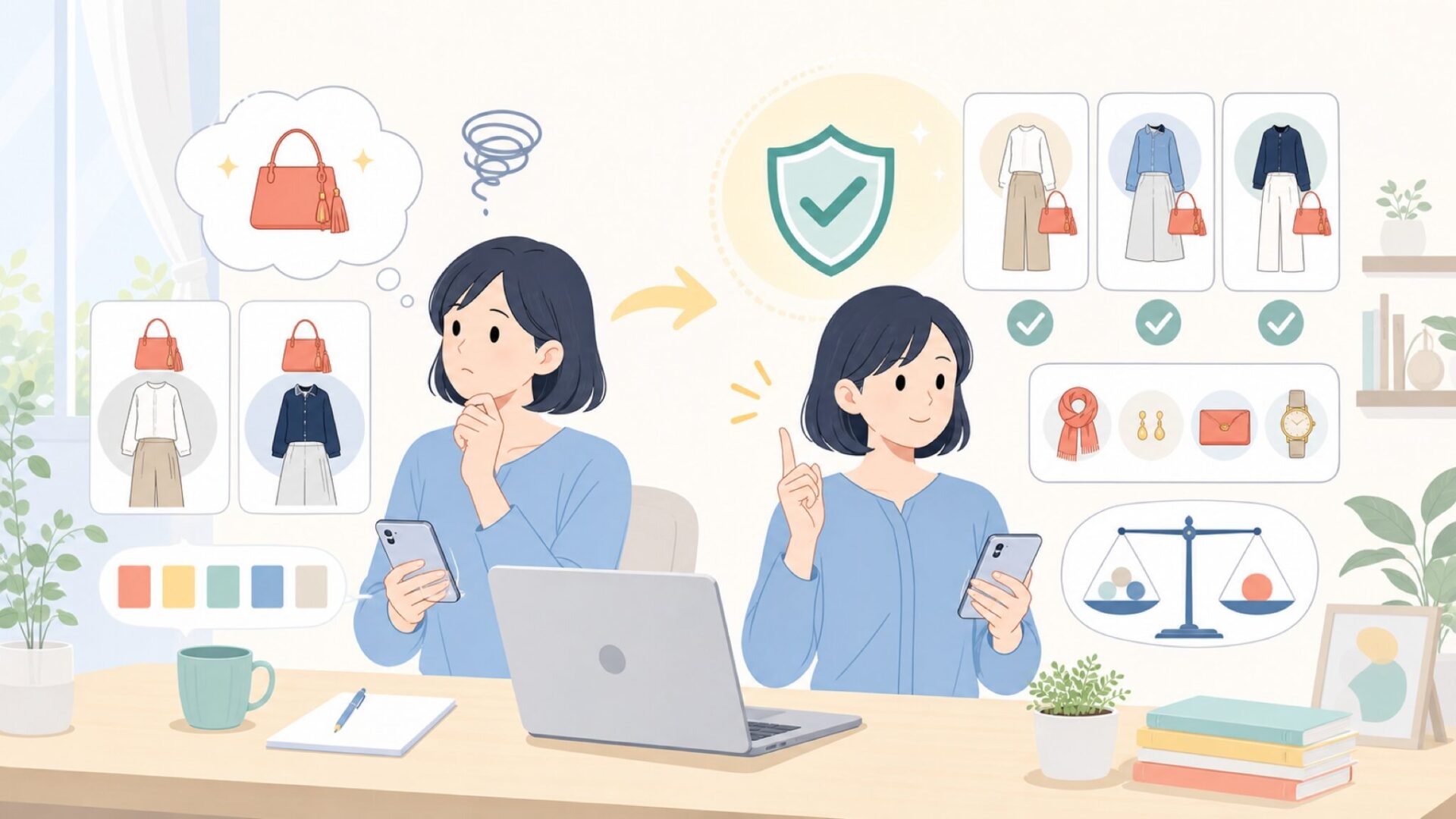 「派手すぎない？」に答える——日常コーデへの取り入れ方を表すイラスト