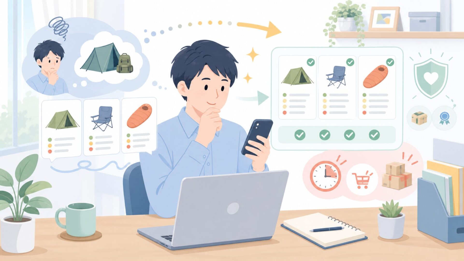 購入前に確認しておきたいチェックポイントを表すイラスト