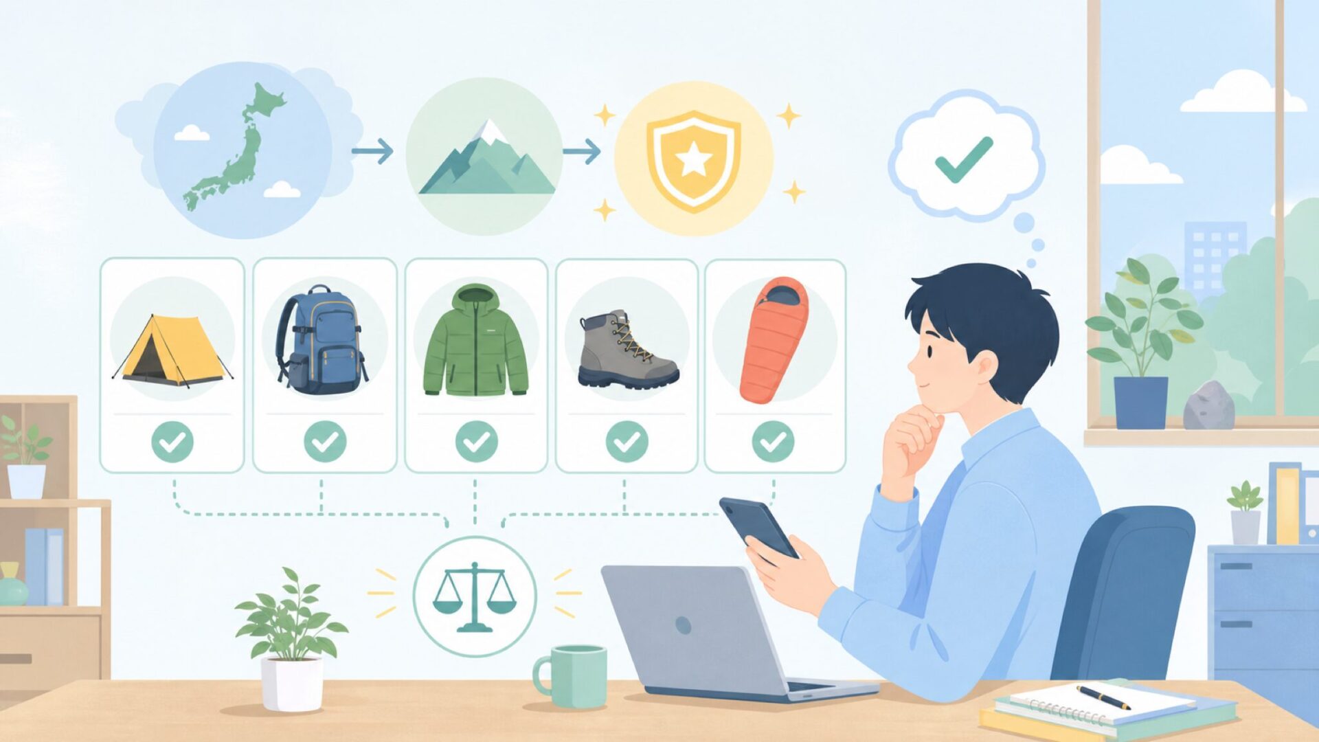 おすすめのWildoアウトドア用品5選を表すイラスト