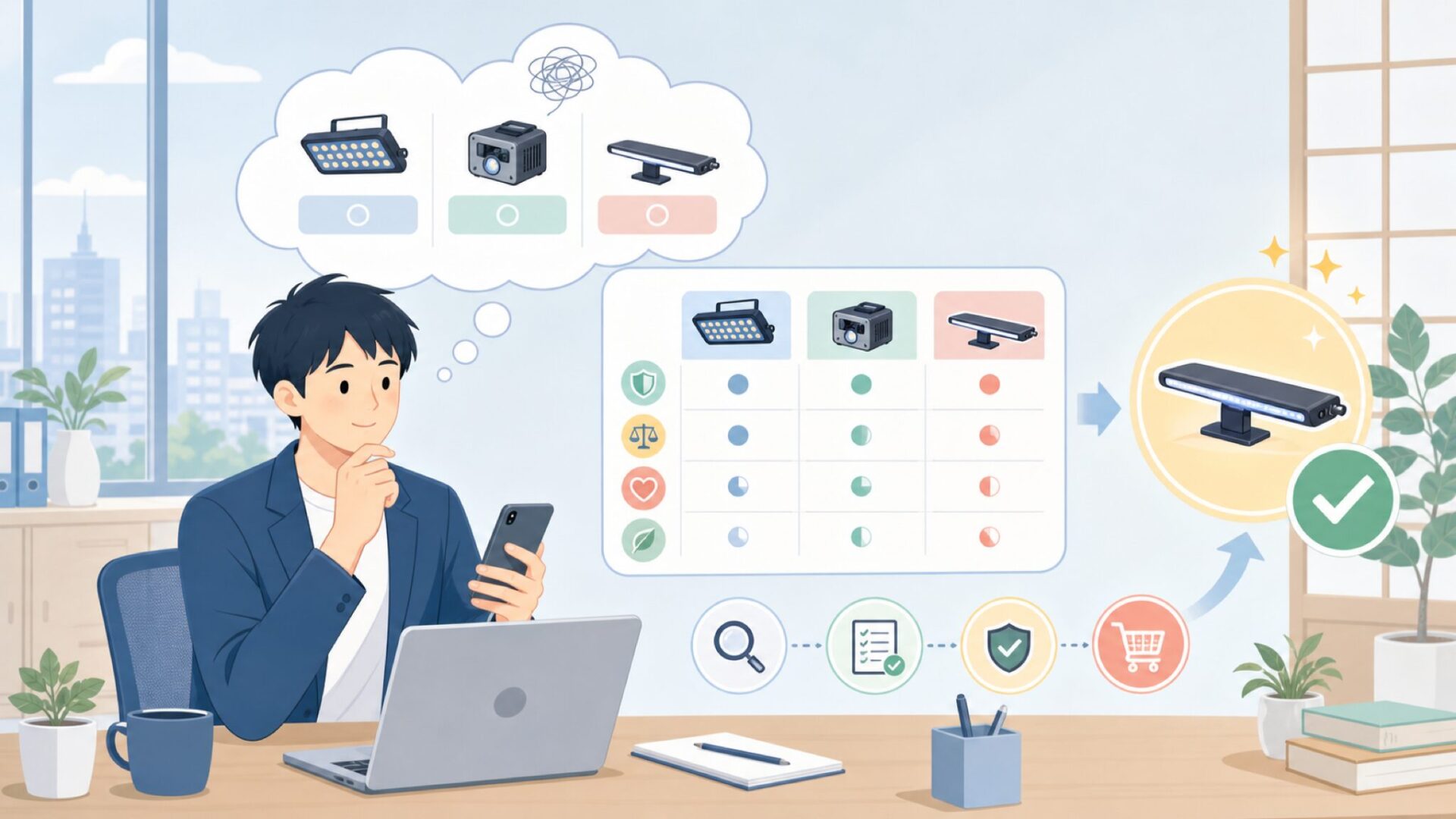 後悔しないためのMaxspect製品の選び方を表すイラスト