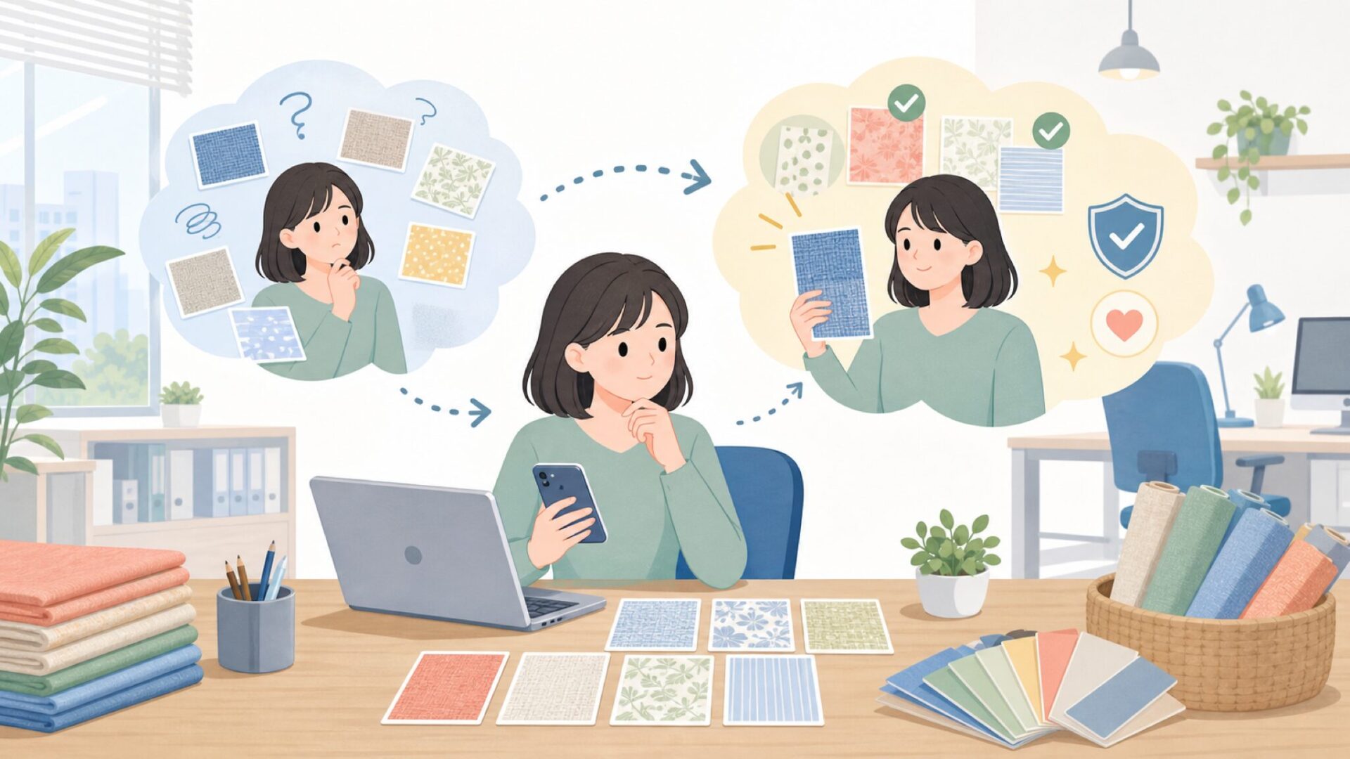 素材で選ぶ③布製FABRIC|価格と柄の豊富さで選ぶならを表すイラスト