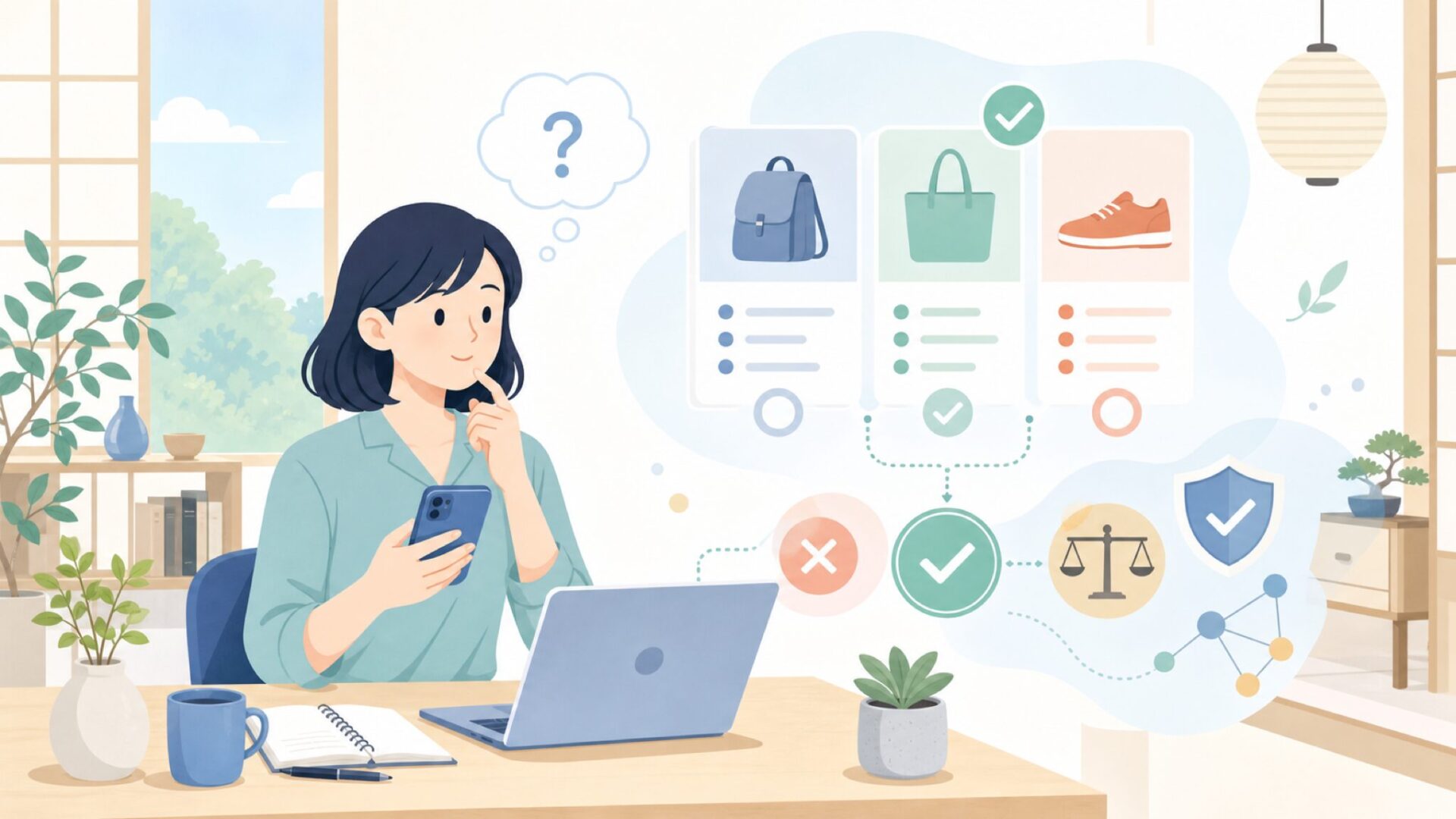 購入前に判断したい人へ—自分に合うか見極める視点を表すイラスト