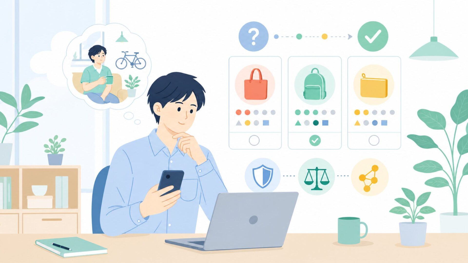 自分の用途に合うか判断するためのチェックポイントを表すイラスト