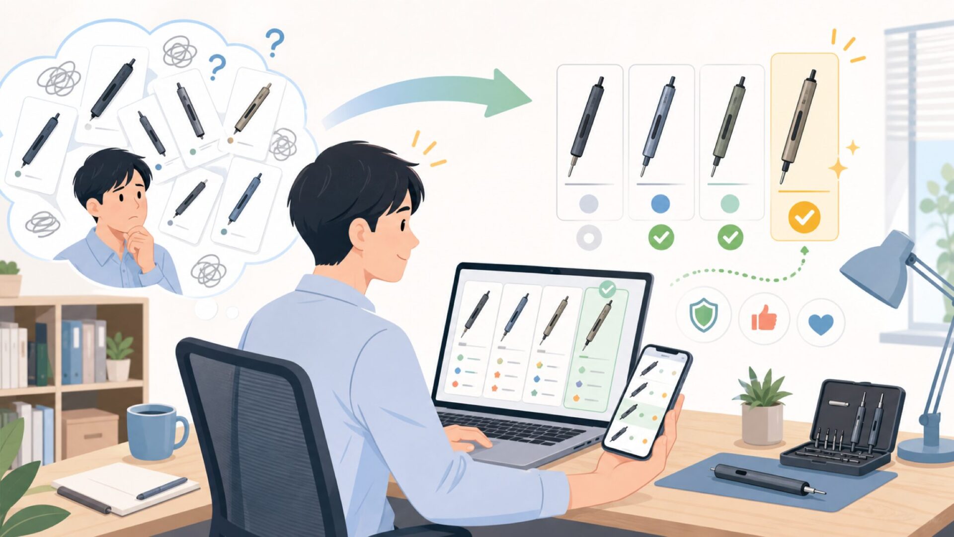 価格帯が近い競合の精密ドライバーとの違いを表すイラスト