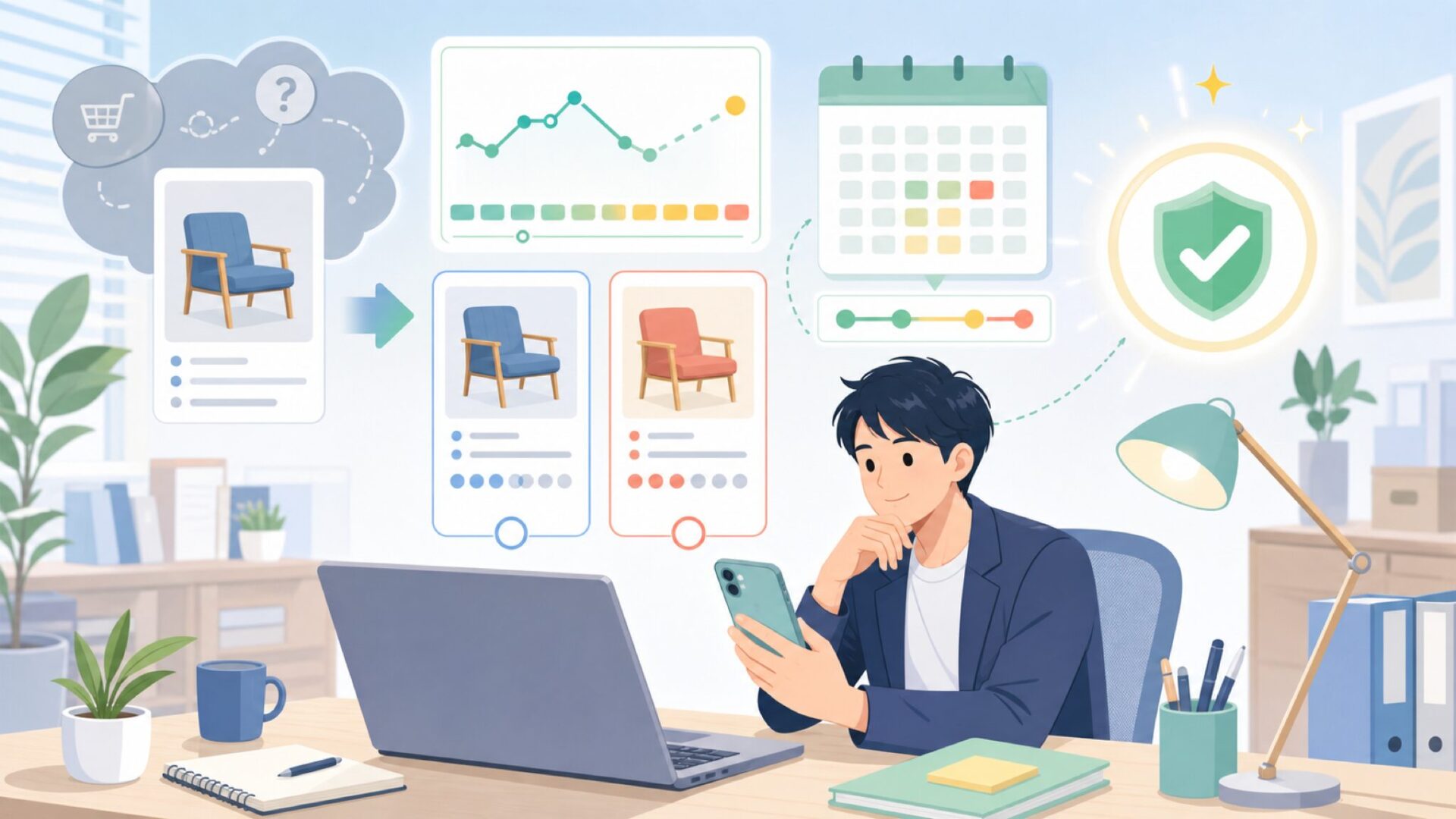 価格推移とセール時期の見極め方を表すイラスト
