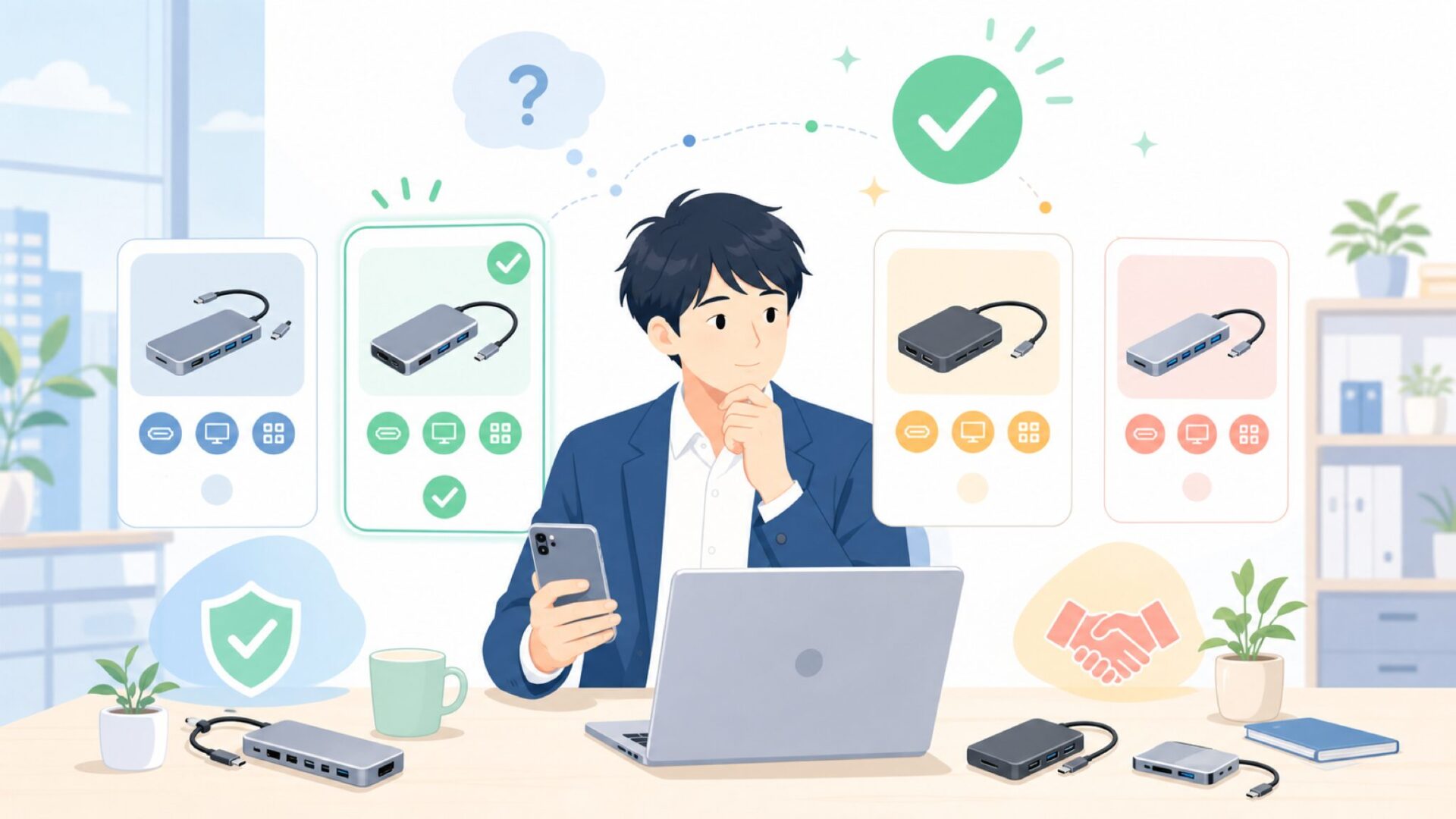 Seloreと似た系統のUSB-Cハブブランドとの違いを表すイラスト